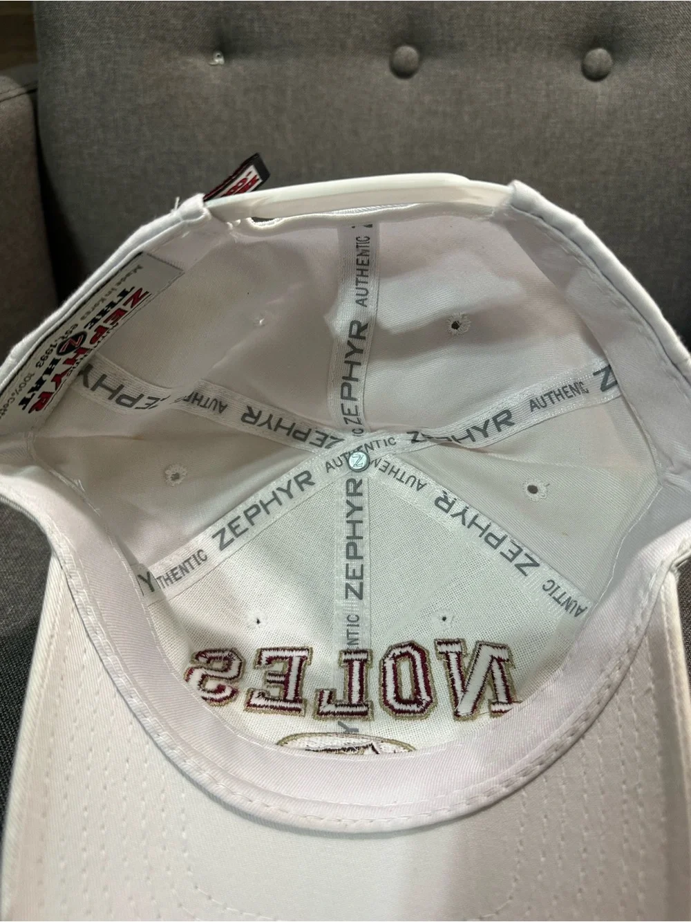 Zephyr White 'Noles' Embroidered Baseball Cap with Garnet Logo